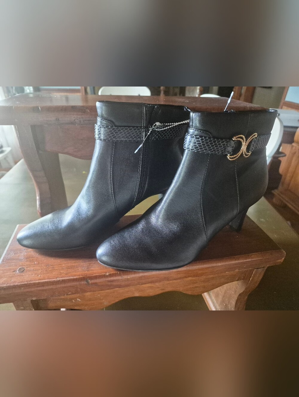Black Life Stride Ankle Boots  with Gold Accent